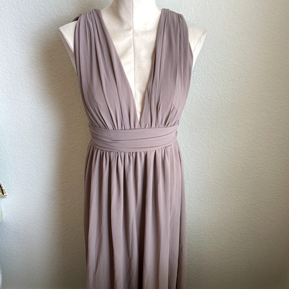 Lulus taupe Neutral chiffon maxi formal dress high slit womens small bridesmaid